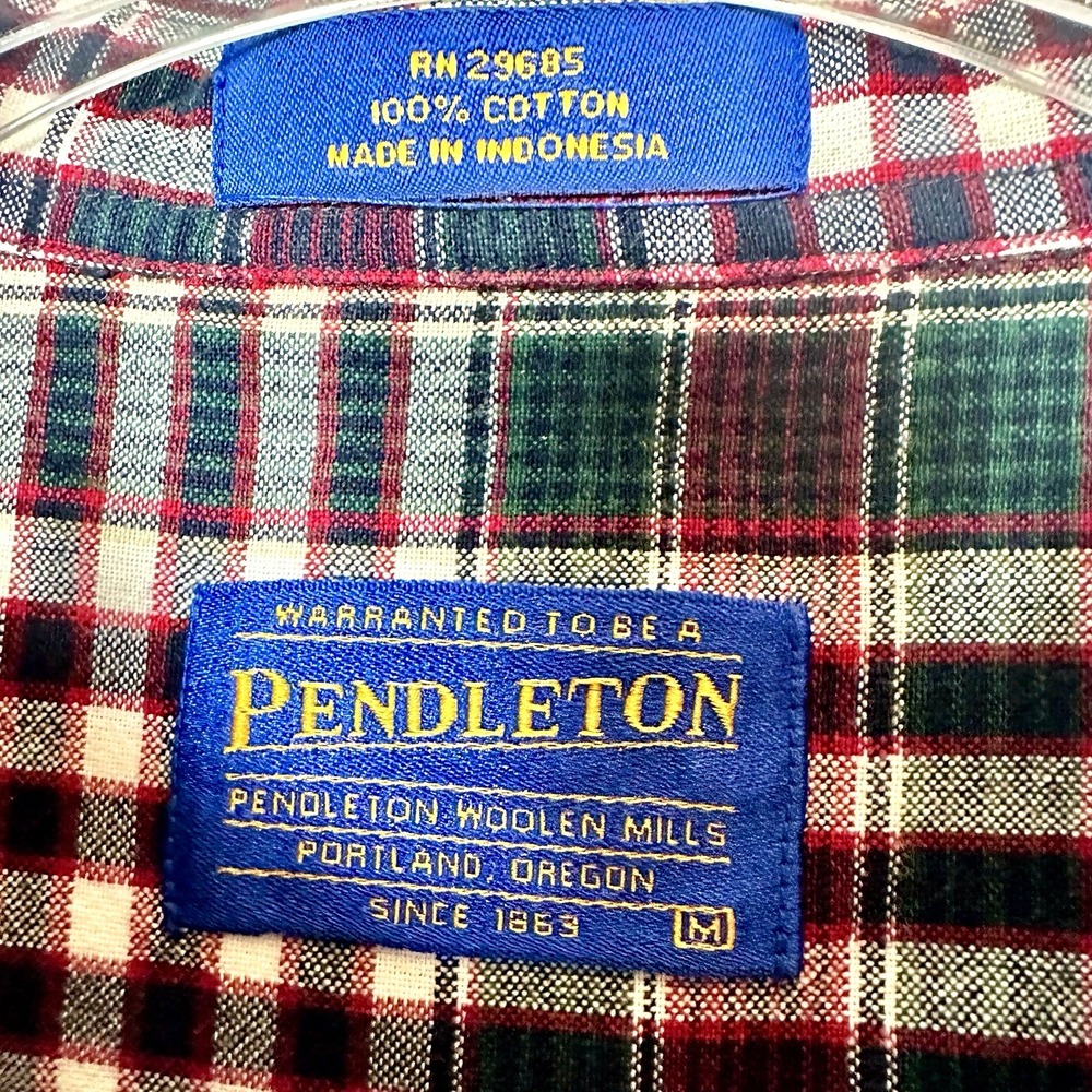 PENDLETON Shirt Men's M Red Green Plaid Short Sleeve Button Down Cotton - Picture 7 of 10